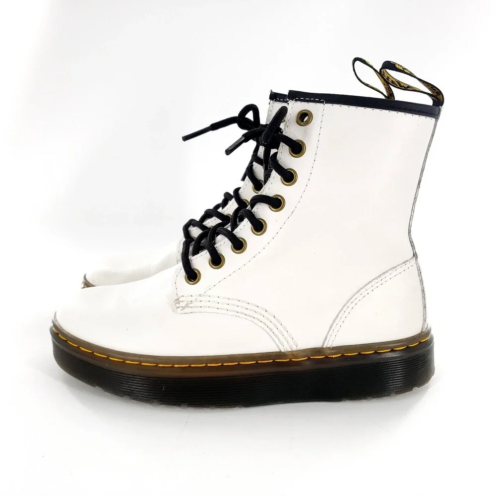 Dr Martens Zavala White Leather Combat Boots Youth Girls Size 5 AirWair